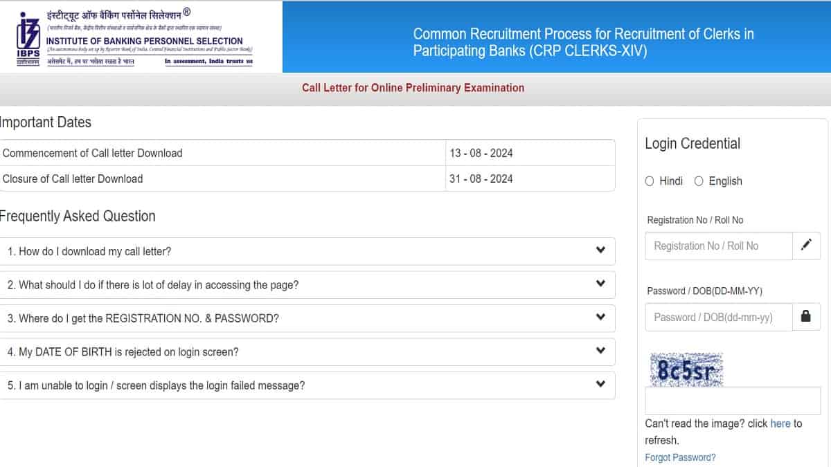 IBPS Clerk Prelims Admit Card 2024 OUT at ibps.in: Download CRP Clerk IV Call Letter Here